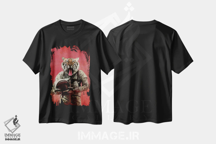 تیشرت مشکی طرح دار ببر فضایی اثر دورو آرت | immage.ir
