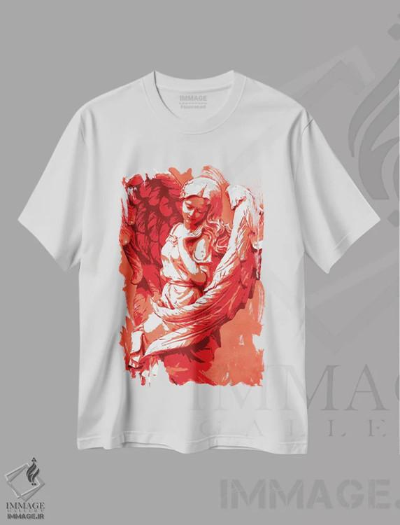 تیشرت سفید طرح دار فرشته نگهبان، تزئینی اثر دورو آرت | immage.ir