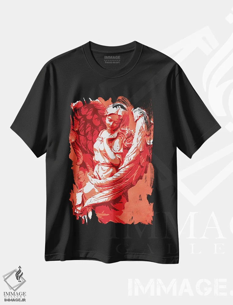 تیشرت مشکی طرح دار فرشته نگهبان، تزئینی اثر دورو آرت | فروشگاه ایماژ