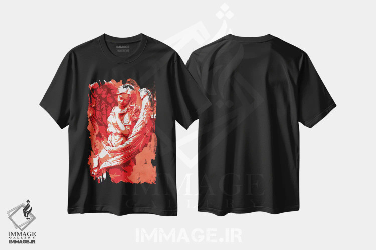 تیشرت مشکی طرح دار فرشته نگهبان، تزئینی اثر دورو آرت | فروشگاه ایماژ