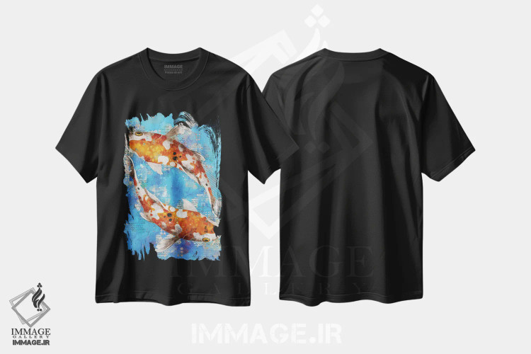 تیشرت مشکی طرح دار ماهی های کوی آبی، هنر دیجیتال اثر دورو آرت | immage.ir
