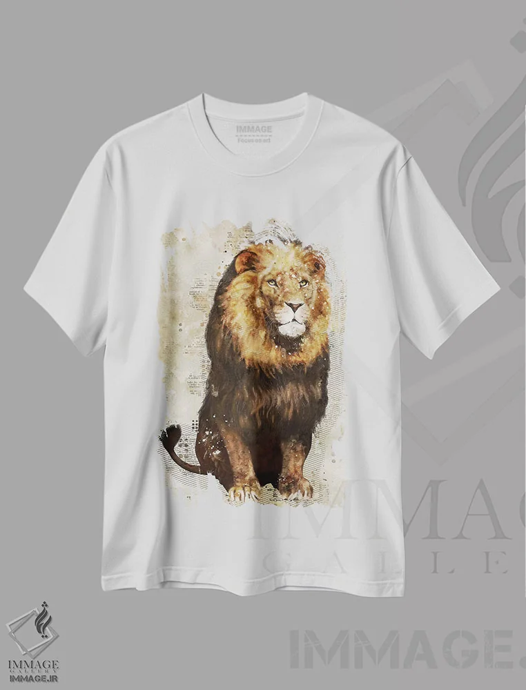 تیشرت سفید طرح دار شیر، هنر دیجیتال اثر دورو آرت | فروشگاه ایماژ
