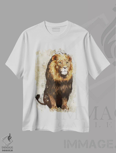 تیشرت سفید طرح دار شیر، هنر دیجیتال اثر دورو آرت | فروشگاه ایماژ