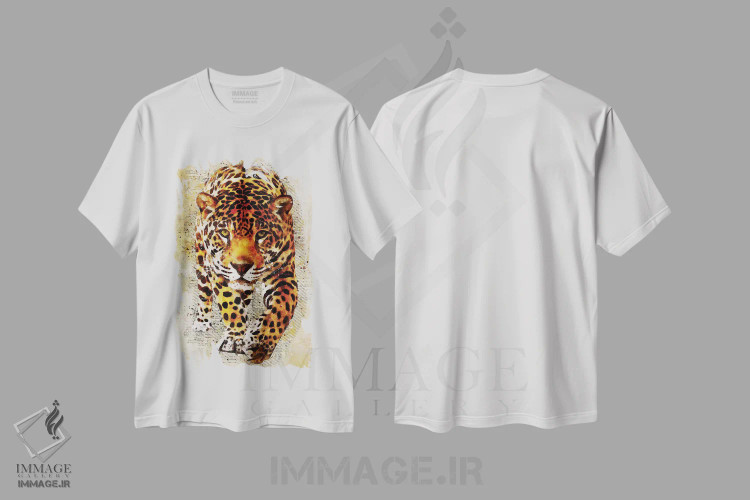 تیشرت سفید طرح دار پلنگ، هنر دیجیتال اثر دورو آرت | فروشگاه ایماژ