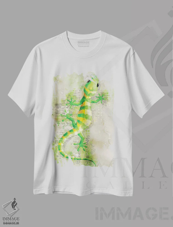 تیشرت سفید طرح دار مارمولک، تزئینی اثر دورو آرت | فروشگاه ایماژ