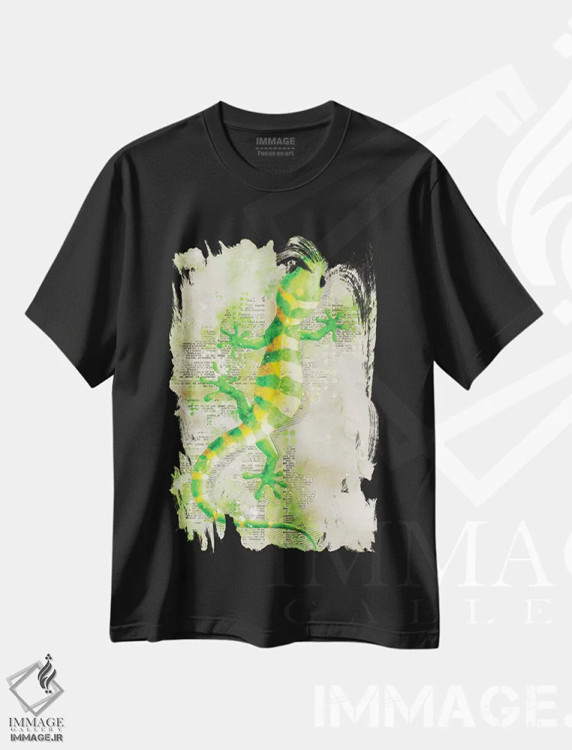 تیشرت مشکی طرح دار مارمولک، تزئینی اثر دورو آرت | immage.ir