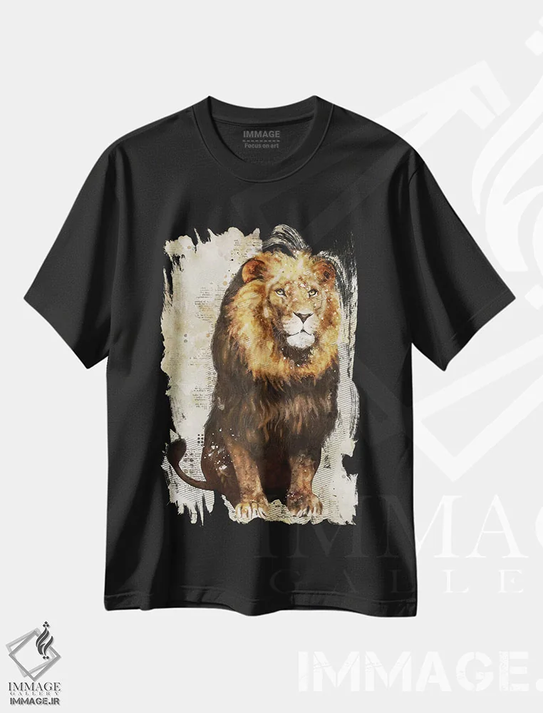 تیشرت مشکی طرح دار شیر، هنر دیجیتال اثر دورو آرت | immage.ir