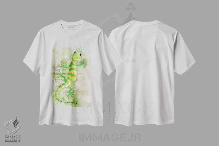 تیشرت سفید طرح دار مارمولک، تزئینی اثر دورو آرت | فروشگاه ایماژ