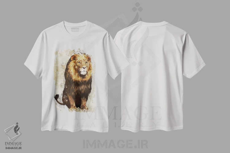 تیشرت سفید طرح دار شیر، هنر دیجیتال اثر دورو آرت | فروشگاه ایماژ