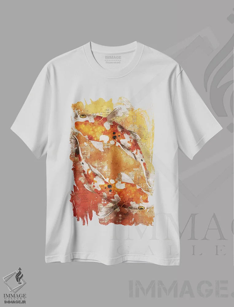 تیشرت سفید طرح دار ماهی های کوی قرمز، هنر دیجیتال اثر دورو آرت | immage.ir