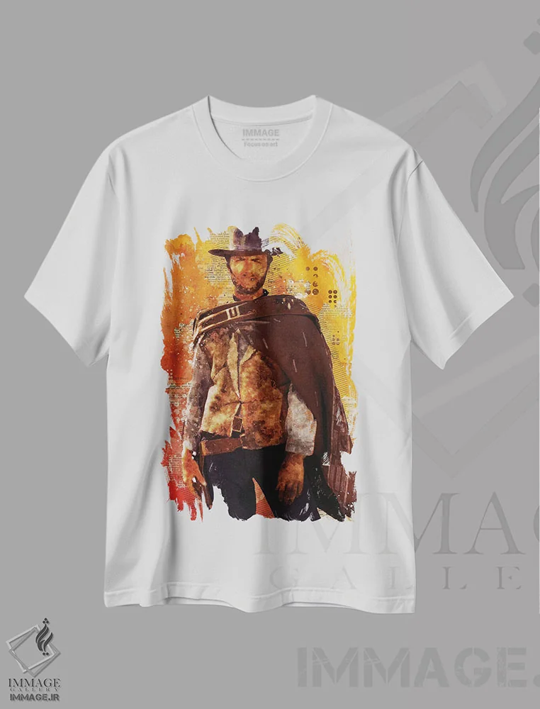 تیشرت سفید طرح دار کلینت ایستوود آبرنگی، هنر دیجیتال اثر دورو آرت | immage.ir