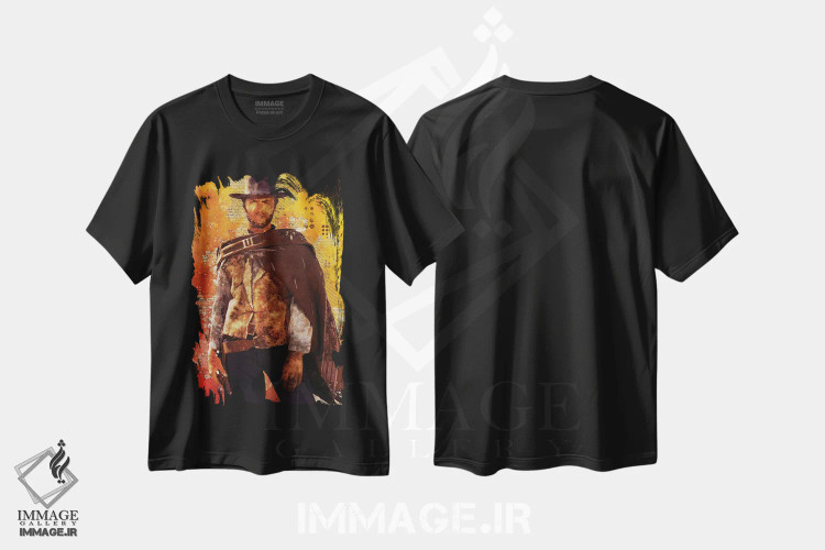 تیشرت مشکی طرح دار کلینت ایستوود آبرنگی، هنر دیجیتال اثر دورو آرت | فروشگاه ایماژ