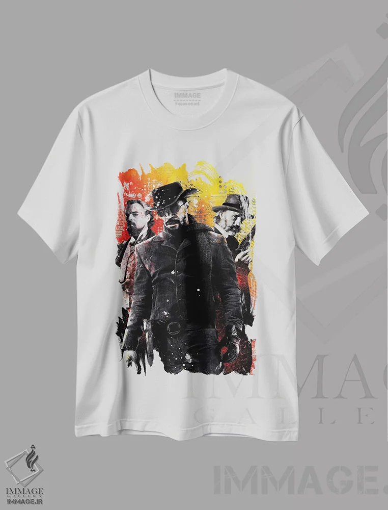 تیشرت سفید طرح دار جنگو آبرنگی، هنر دیجیتال اثر دورو آرت | فروشگاه ایماژ