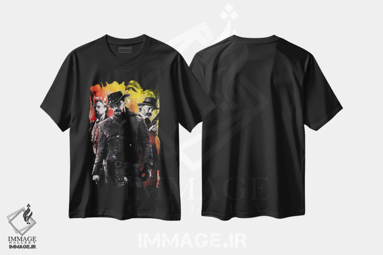 تیشرت مشکی طرح دار جنگو آبرنگی، هنر دیجیتال اثر دورو آرت | immage.ir