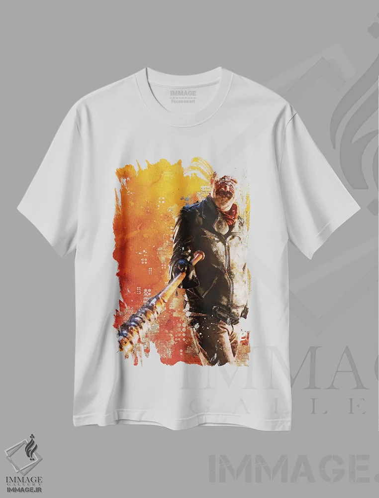 تیشرت سفید طرح دار نیگان و لوسی آل آبرنگی، هنر دیجیتال اثر دورو آرت | فروشگاه ایماژ