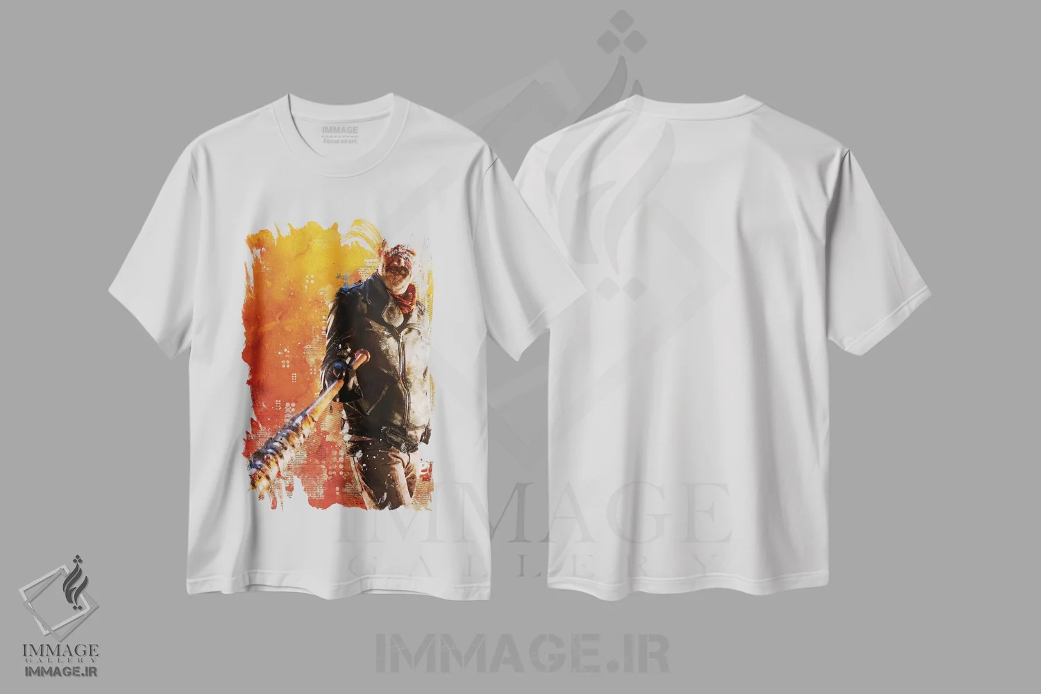 تیشرت سفید طرح دار نیگان و لوسی آل آبرنگی، هنر دیجیتال اثر دورو آرت | فروشگاه ایماژ