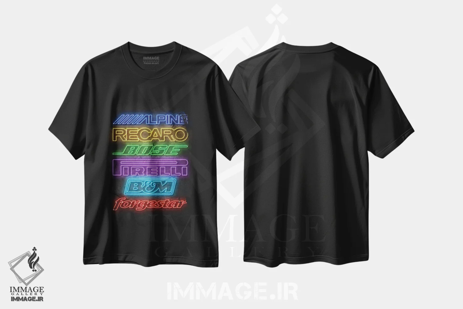 تیشرت مشکی طرح دار اسپانسرهای ماشین نئونی II، هنر دیجیتال اثر دورو آرت | فروشگاه ایماژ