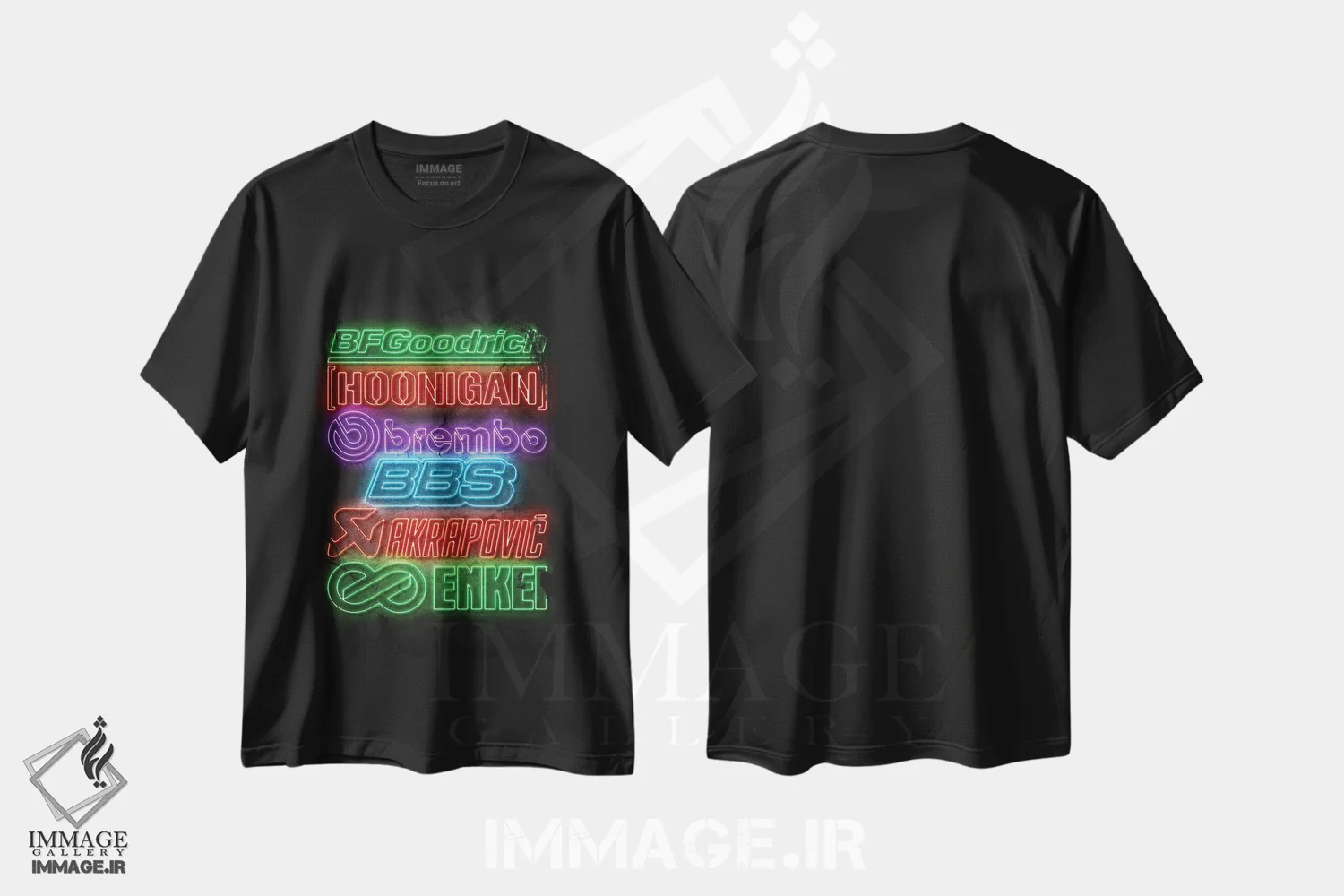 تیشرت مشکی طرح دار اسپانسرهای ماشین نئونی IV، هنر دیجیتال اثر دورو آرت | فروشگاه ایماژ