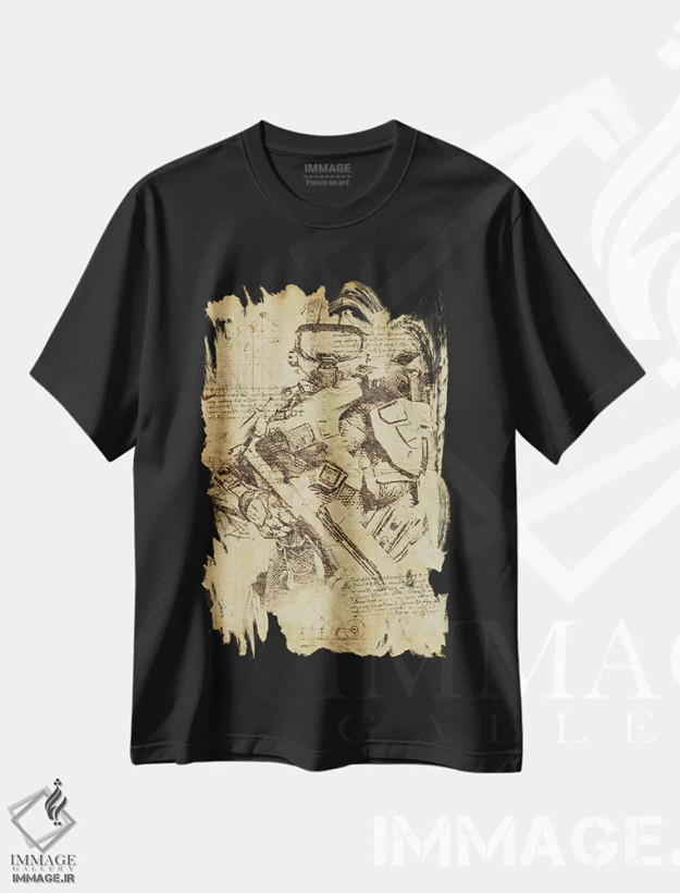 تیشرت مشکی طرح دار هالو ۲ داوینچی، تزئینی اثر دورو آرت | فروشگاه ایماژ