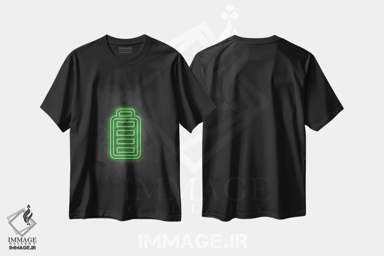 تیشرت مشکی طرح دار باتری پر، هنر دیجیتال اثر دورو آرت | فروشگاه ایماژ