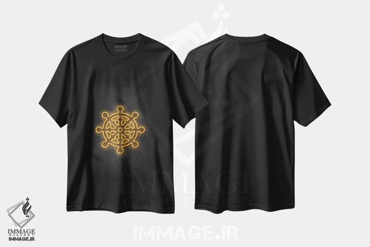 تیشرت مشکی طرح دار چرخ دارما، هنر دیجیتال اثر دورو آرت | immage.ir
