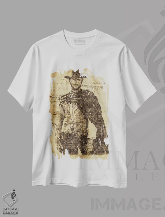 تیشرت سفید طرح دار کلینت ایستوود داوینچی، وینتیج و رترو اثر دورو آرت | فروشگاه ایماژ