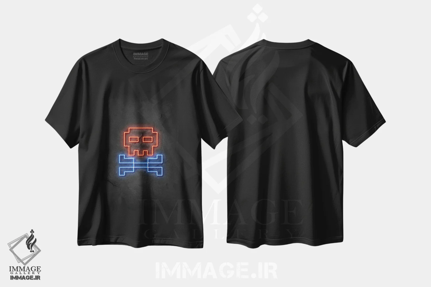 تیشرت مشکی طرح دار جمجمه پیکسلی، هنر دیجیتال اثر دورو آرت | فروشگاه ایماژ