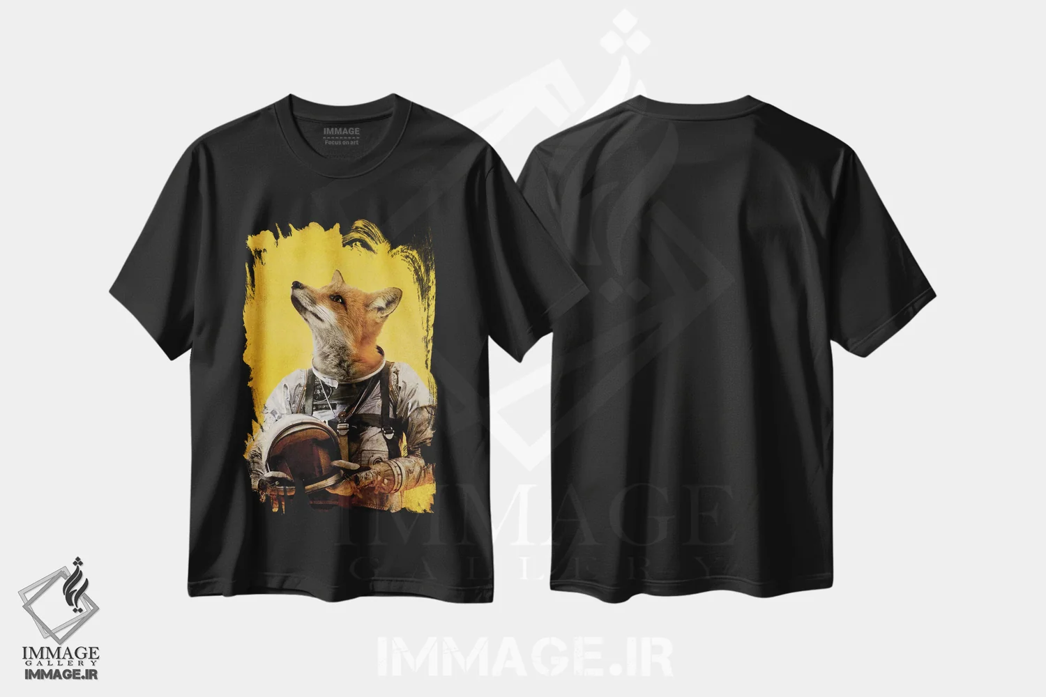 تیشرت مشکی طرح دار روباه فضایی اثر دورو آرت | immage.ir