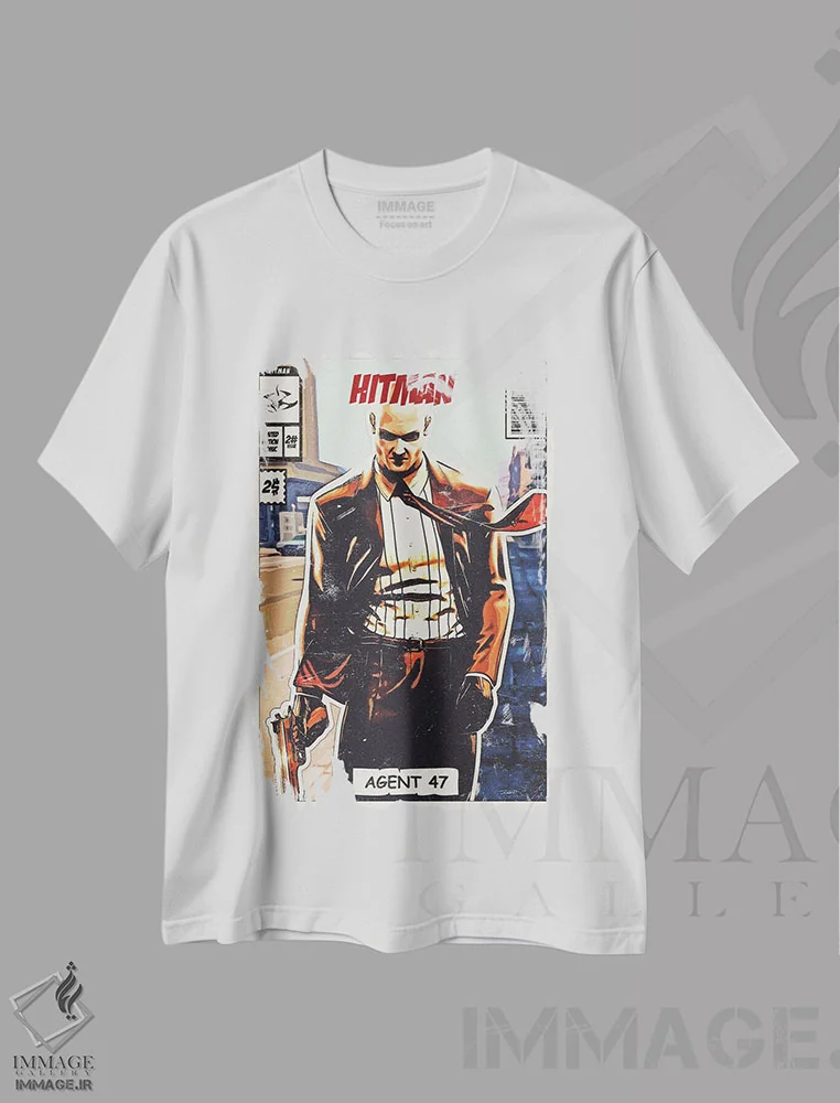 تیشرت سفید طرح دار هیتمن اثر دورو آرت | فروشگاه ایماژ