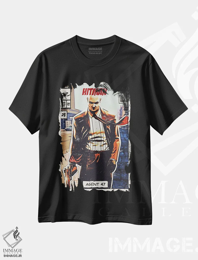 تیشرت مشکی طرح دار هیتمن اثر دورو آرت | immage.ir