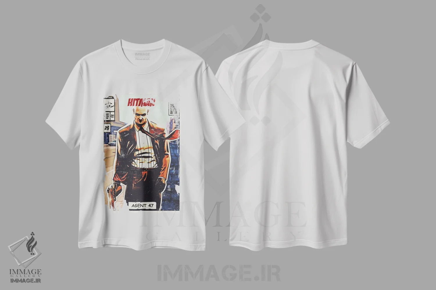 تیشرت سفید طرح دار هیتمن اثر دورو آرت | فروشگاه ایماژ