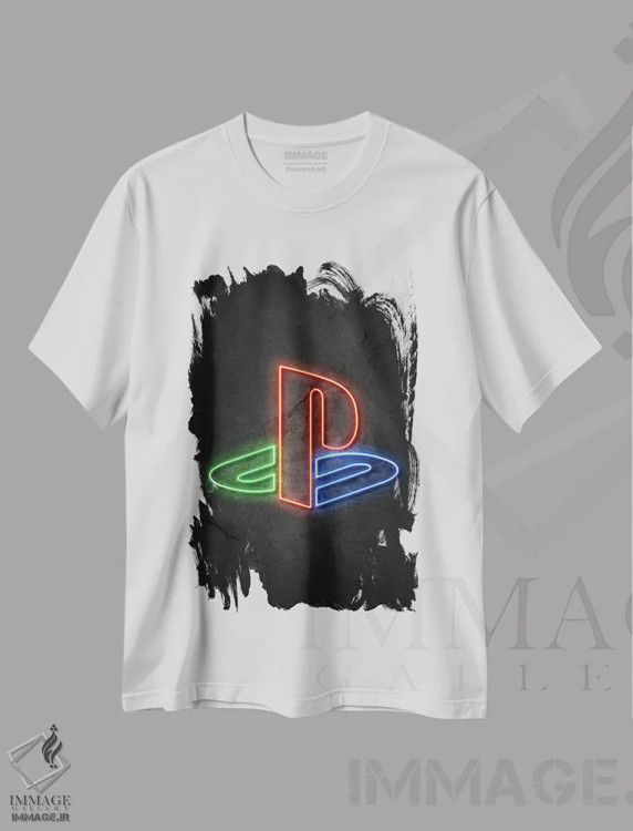 تیشرت سفید طرح دار لوگوی پلی استیشن، تزئینی اثر دورو آرت | immage.ir