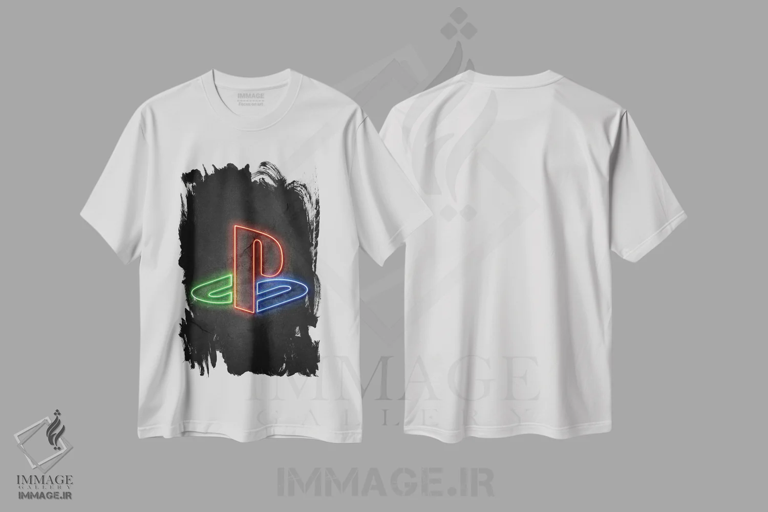 تیشرت سفید طرح دار لوگوی پلی استیشن، تزئینی اثر دورو آرت | immage.ir