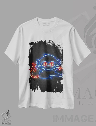 تیشرت سفید طرح دار نینجای میمون، تزئینی اثر دورو آرت | فروشگاه ایماژ