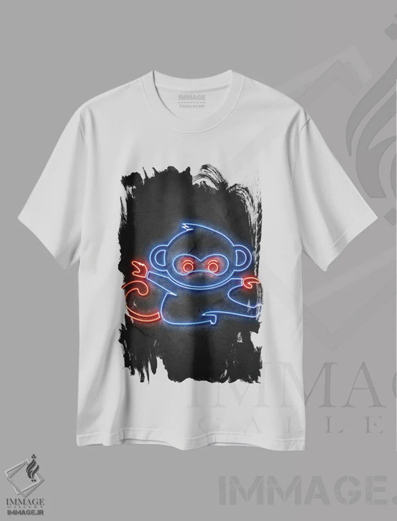 تیشرت سفید طرح دار نینجای میمون، تزئینی اثر دورو آرت | فروشگاه ایماژ