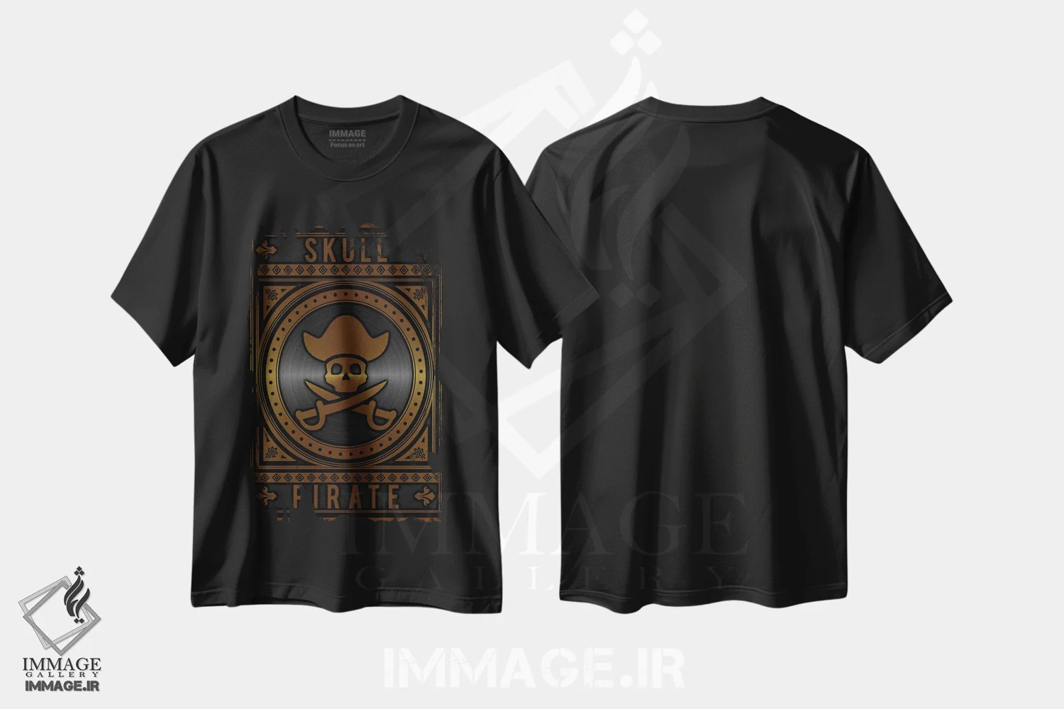 تیشرت مشکی طرح دار جمجمه دزد دریایی طلایی، آبستره اثر دورو آرت | فروشگاه ایماژ