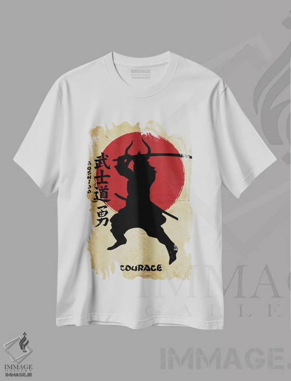 تیشرت سفید طرح دار شجاعت بوشیدو، هنر دیجیتال اثر دورو آرت | فروشگاه ایماژ