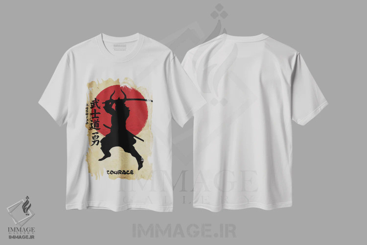 تیشرت سفید طرح دار شجاعت بوشیدو، هنر دیجیتال اثر دورو آرت | فروشگاه ایماژ