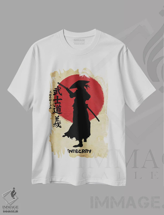 تیشرت سفید طرح دار درستکاری بوشیدو، هنر دیجیتال اثر دورو آرت | فروشگاه ایماژ