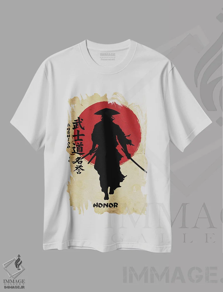 تیشرت سفید طرح دار شرافت بوشیدو، هنر دیجیتال اثر دورو آرت | immage.ir