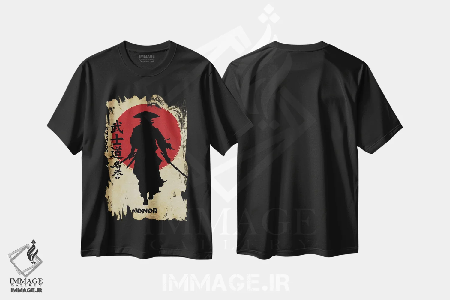 تیشرت مشکی طرح دار شرافت بوشیدو، هنر دیجیتال اثر دورو آرت | فروشگاه ایماژ