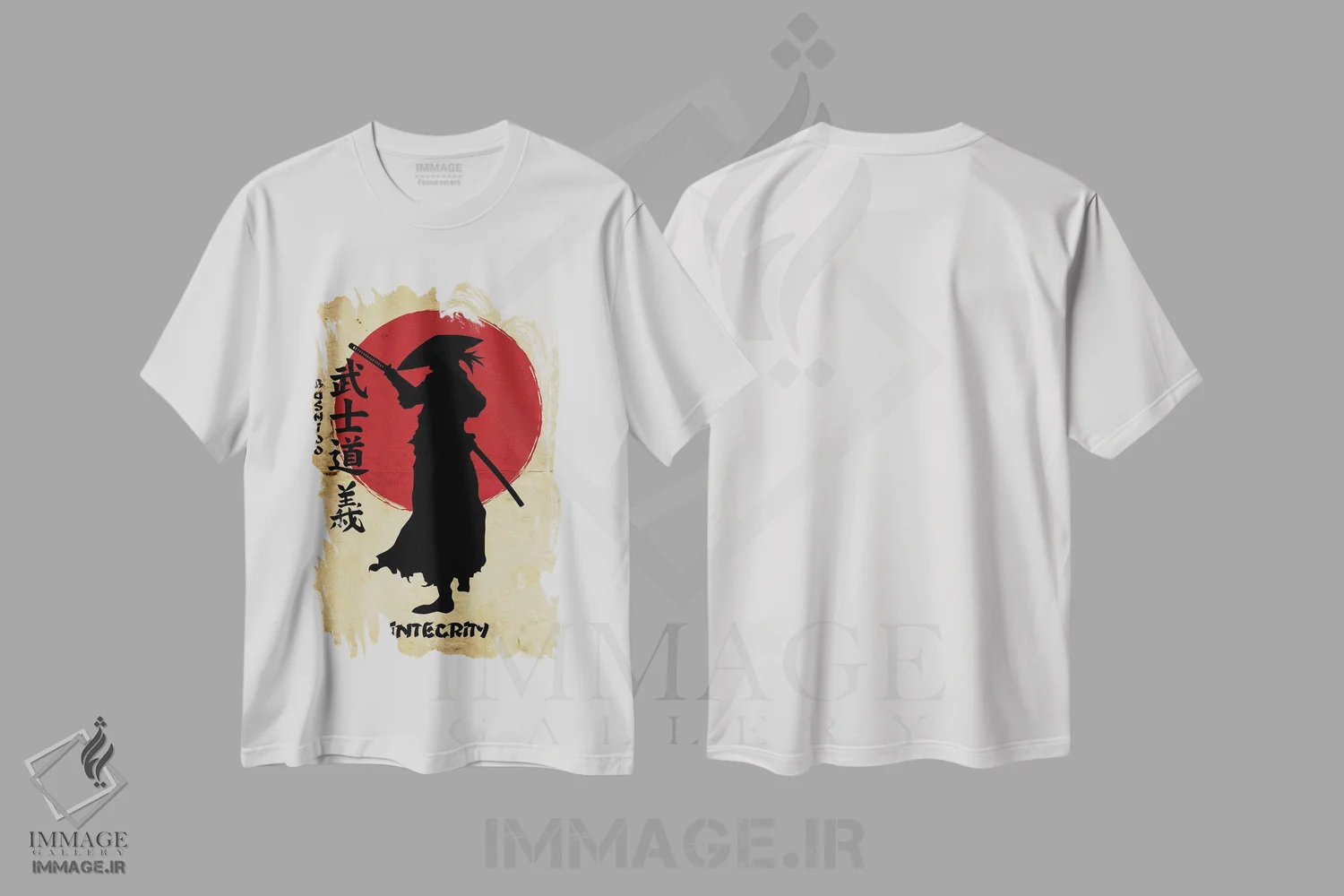تیشرت سفید طرح دار درستکاری بوشیدو، هنر دیجیتال اثر دورو آرت | فروشگاه ایماژ
