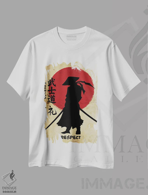 تیشرت سفید طرح دار احترام بوشیدو، هنر دیجیتال اثر دورو آرت | فروشگاه ایماژ