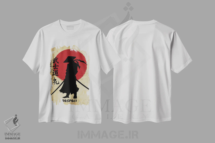 تیشرت سفید طرح دار احترام بوشیدو، هنر دیجیتال اثر دورو آرت | فروشگاه ایماژ