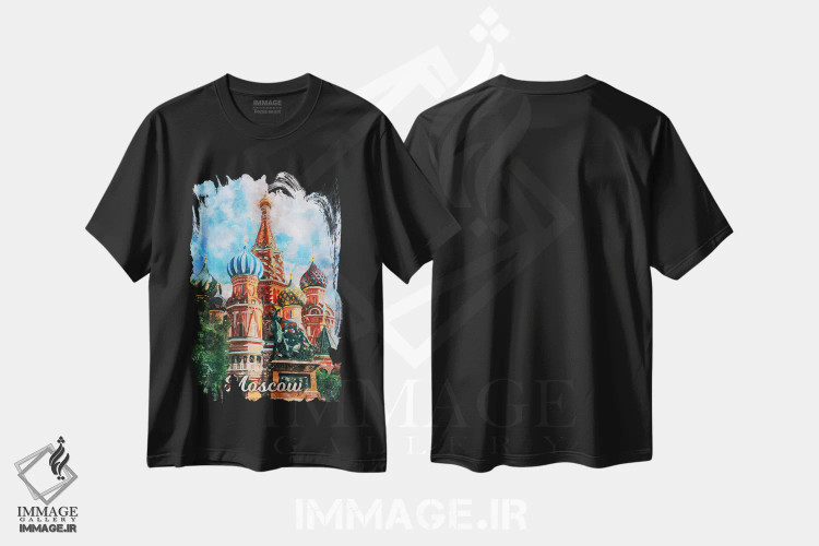 تیشرت مشکی طرح دار مسکو، دکور معاصر اثر دورو آرت | فروشگاه ایماژ