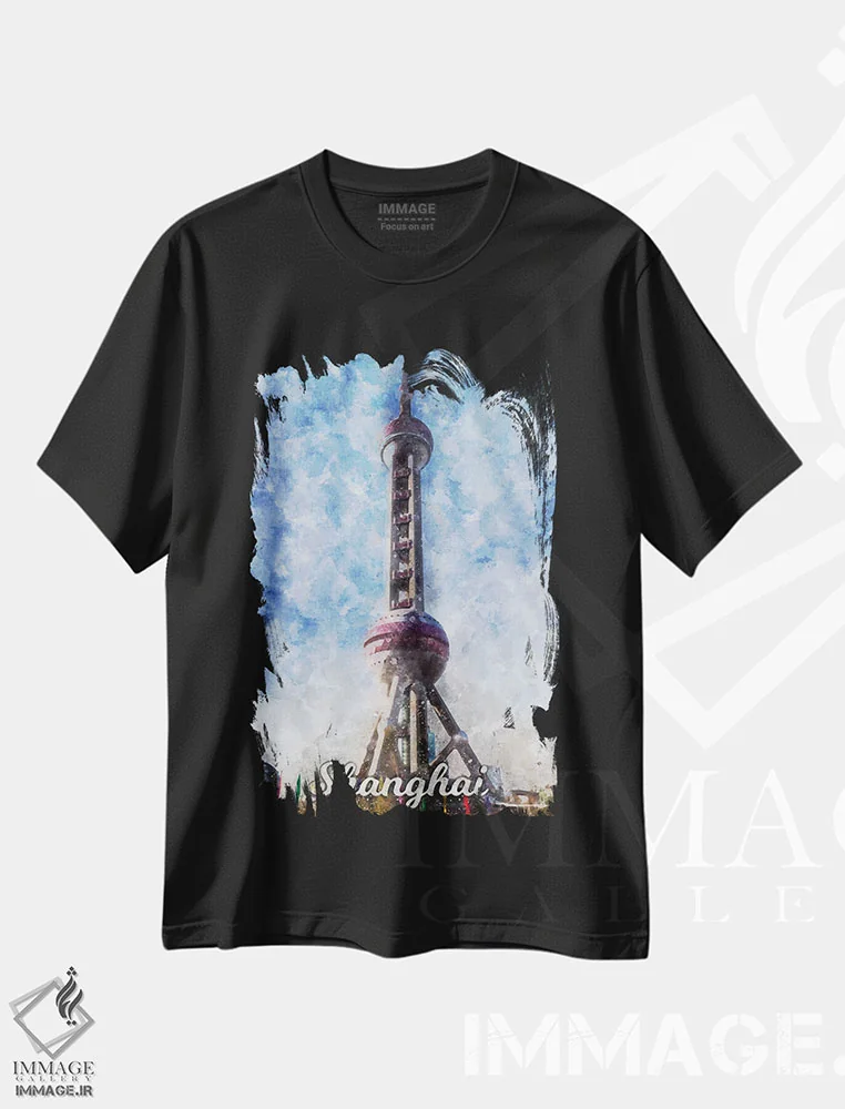 تیشرت مشکی طرح دار شانگهای، تزئینی اثر دورو آرت | immage.ir