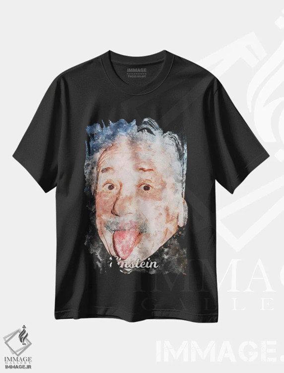 تیشرت مشکی طرح دار اینشتین آبرنگی، مدیوم اثر دورو آرت | immage.ir