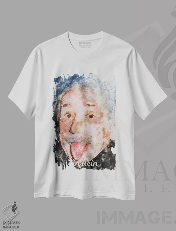 تیشرت سفید طرح دار اینشتین آبرنگی، مدیوم اثر دورو آرت | فروشگاه ایماژ