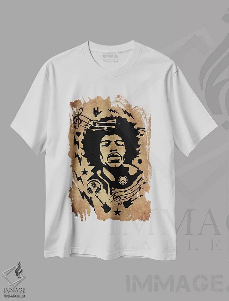 تیشرت سفید طرح دار هندریکس، تزئینی اثر دورو آرت | immage.ir