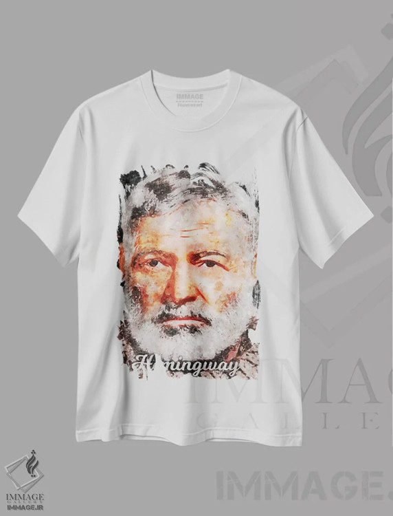 تیشرت سفید طرح دار همینگوی آبرنگی اثر دورو آرت | immage.ir